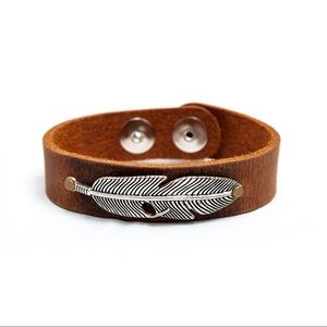 Genuine Leather Feather Bracelet - 3/4” Band